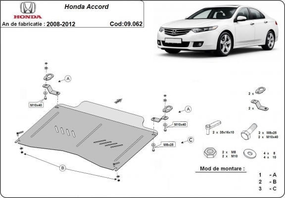 Steel skid plate for the protection of the engine and the gearbox for Honda Accord