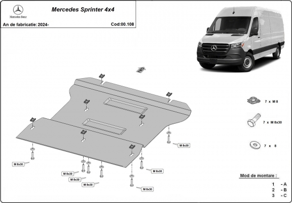 Steel gearbox skid plate for Mercedes Sprinter 4x4