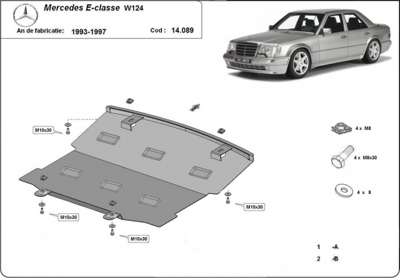 Steel skid plate for Mercedes E-Classe W124 
