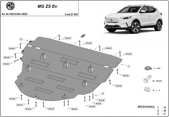 Steel skid plate for MG ZS EV