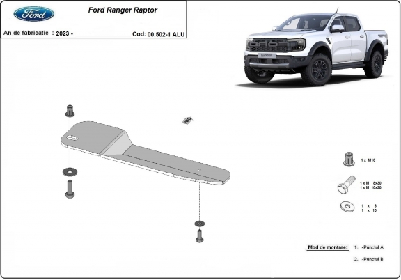 Aluminum fuel filter skid plate for Ford Ranger Raptor