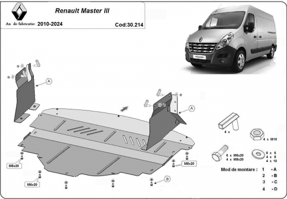 Steel skid plate for Renault Master 3