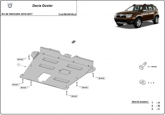 Aluminum skid plate for Dacia Duster