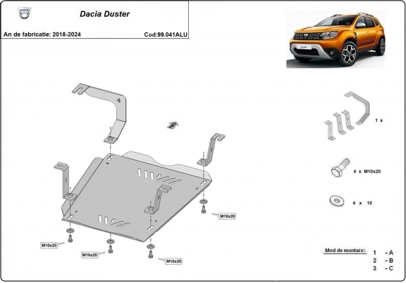 Aluminum fuel tank skid plate  for Dacia Duster