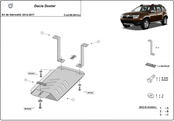 Steel diferential skid plate for Dacia Duster 4x4