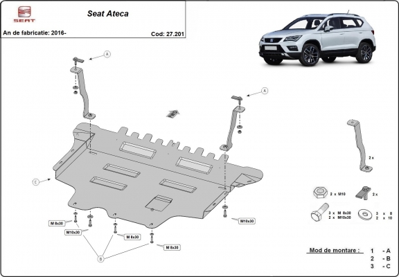 Steel skid plate for Seat Ateca