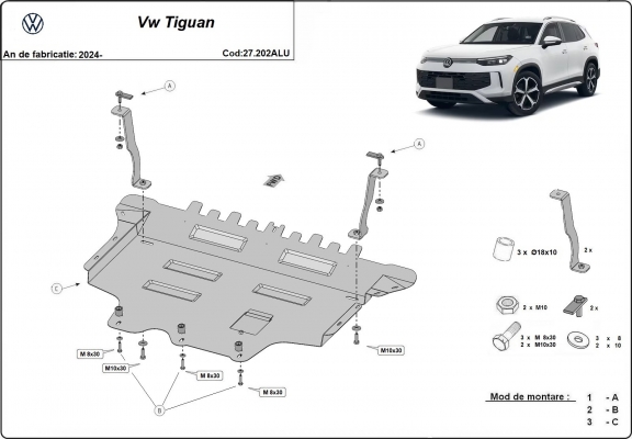 Aluminum skid plate for VW Tiguan