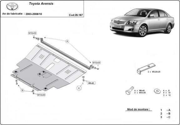 Steel skid plate for Toyota Avensis