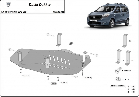 Steel fuel tank skid plate  for Dacia Dokker