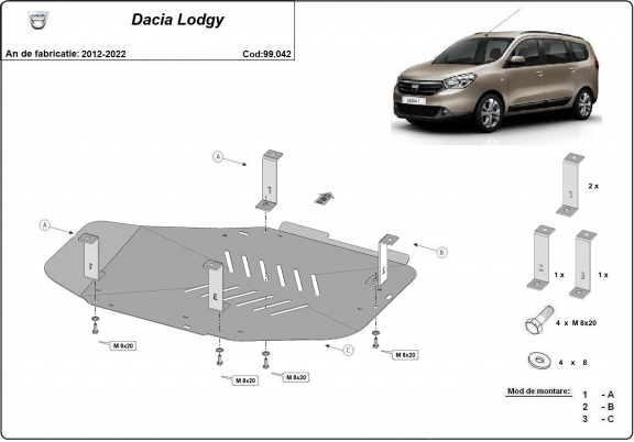 Steel fuel tank skid plate  for Dacia Lodgy