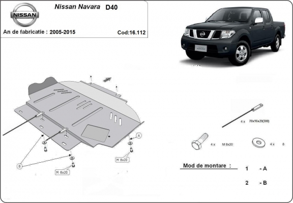 Steel skid plate for Nissan Navara D40
