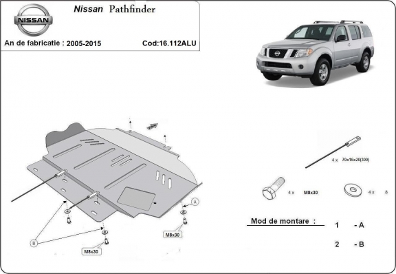 Aluminum skid plate for Nissan Pathfinder