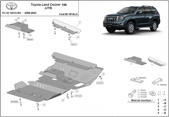 Aluminum skid plate for Toyota Land Cruiser 150