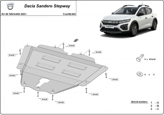 Steel skid plate for Dacia Sandero 3 Stepway