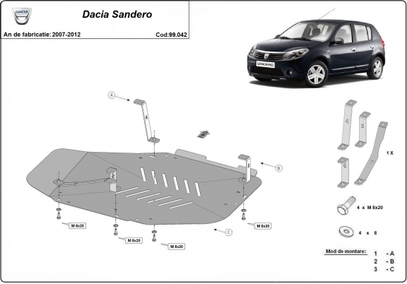 Steel fuel tank skid plate  for Dacia Sandero