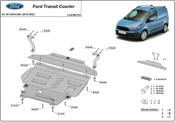 Steel skid plate for Ford Transit Courier