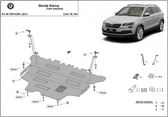 Steel skid plate for Skoda Karoq - manual gearbox