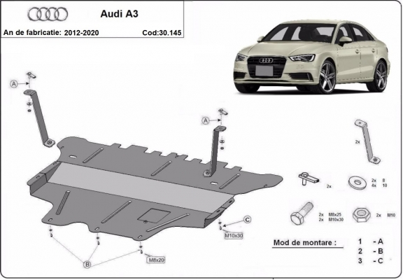 Steel skid plate for Audi A3 (8V)