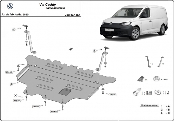 Steel skid plate for VW Caddy - automatic gearbox