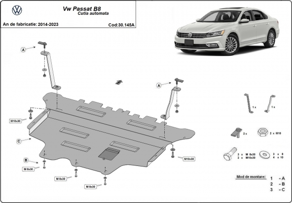 Steel skid plate for VW Passat B8 - automatic gearbox