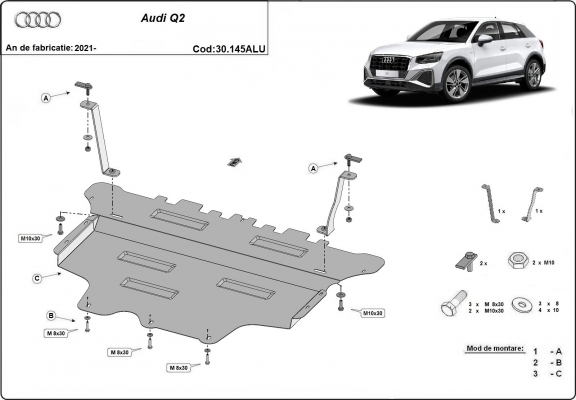 Aluminum skid plate for Audi Q2