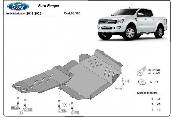 Steel skid plate for Ford Ranger