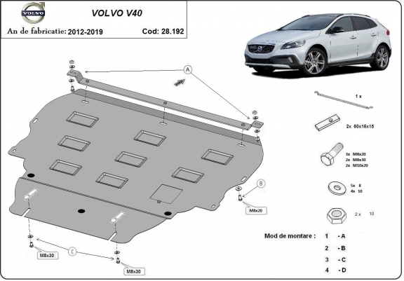 Steel skid plate for Volvo V40
