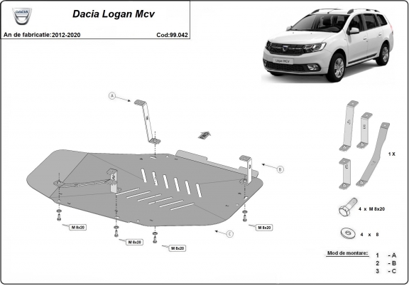 Steel fuel tank skid plate  for Dacia Logan II