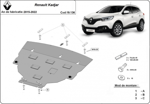 Steel skid plate for Renault Kadjar
