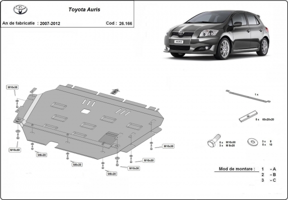 Steel skid plate for Toyota Auris