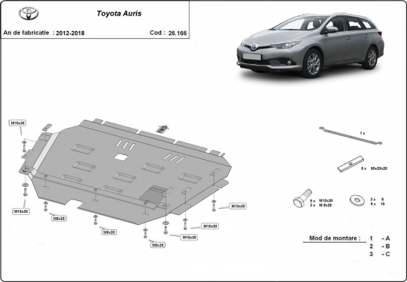 Steel skid plate for Toyota Auris
