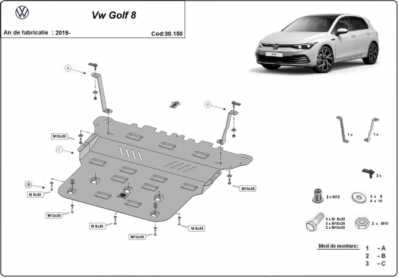 Steel skid plate for VW Golf  8