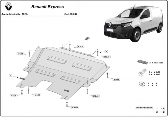 Steel skid plate for Renault Express