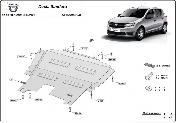 Aluminum skid plate for DACIA  SANDERO 2