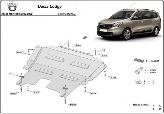 Aluminum skid plate for DACIA LODGY