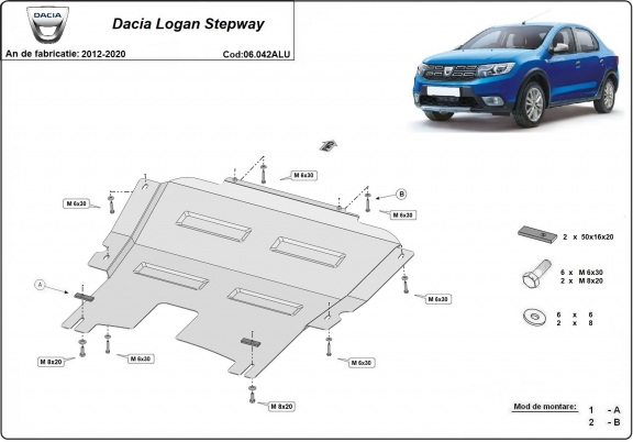 Aluminum skid plate for Dacia Logan Stepway