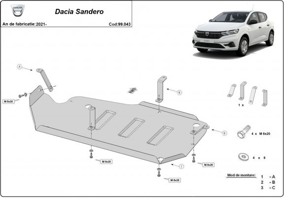 Steel fuel tank skid plate  for Dacia Sandero