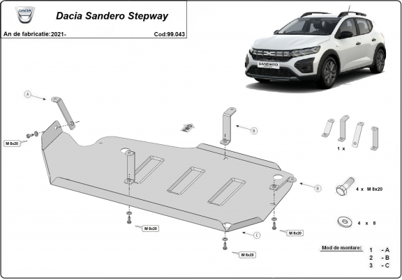 Steel fuel tank skid plate  for Dacia Sandero Stepway