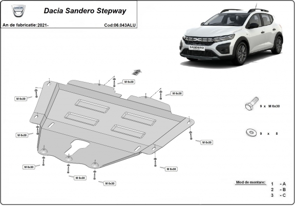 Aluminum skid plate for Dacia Sandero Stepway