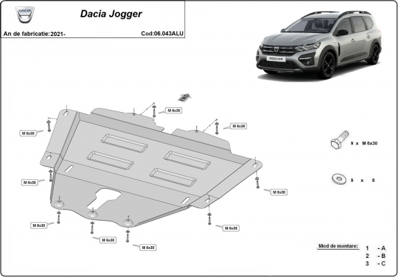 Aluminum skid plate for Dacia Jogger