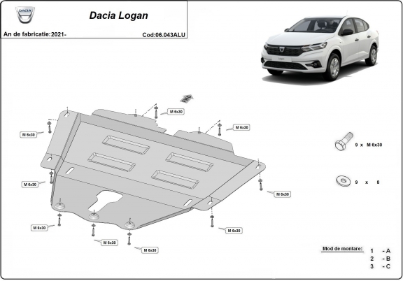 Aluminum skid plate for Dacia Logan