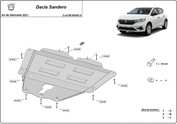 Aluminum skid plate for Dacia Sandero