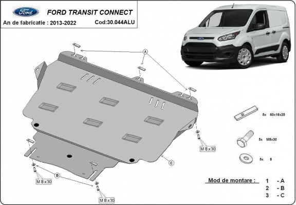 Aluminium skid plate for Ford Transit Connect