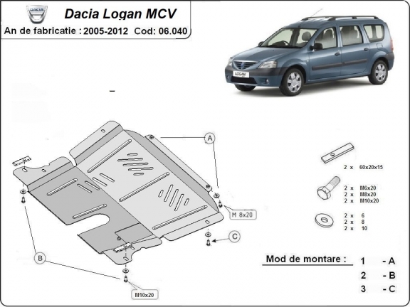 Steel skid plate for Dacia Logan 1 MCV