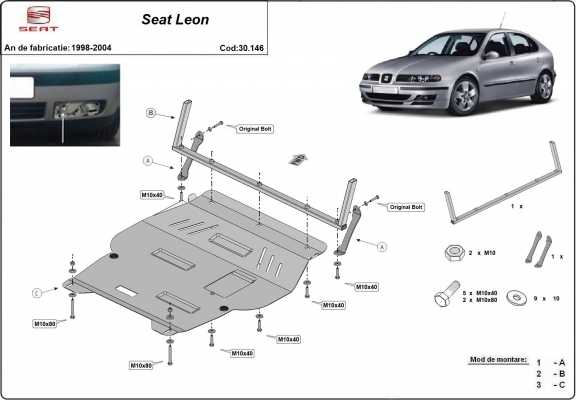 Steel skid plate for Seat Leon Mk1