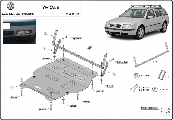 Steel skid plate for VW Bora
