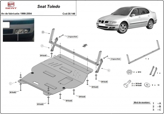 Steel skid plate for Seat Toledo 2