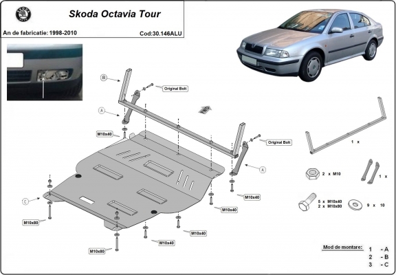 Aluminum skid plate for Skoda Octavia