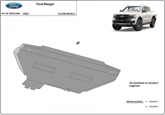 Aluminum radiator skid plate for Ford Ranger