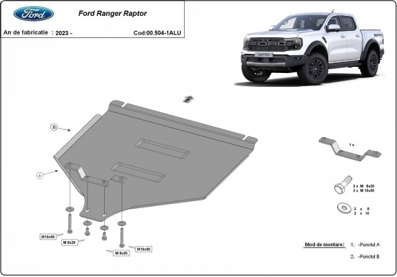 Aluminum gearbox skid plate for Ford Ranger Raptor